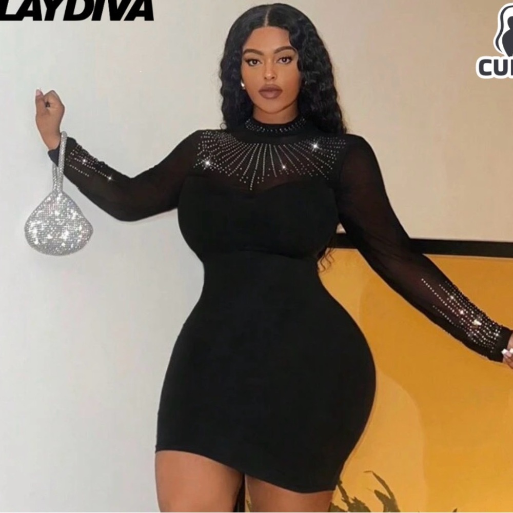 SHEIN Black Sequin Long Sleeve Dress Size 2X